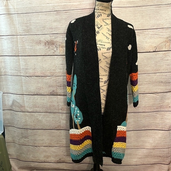 Vintage 1990’s Cardigan Sweater Crochet Trim Freeze Trees Size L/XL Pinkalicious - Picture 2 of 9